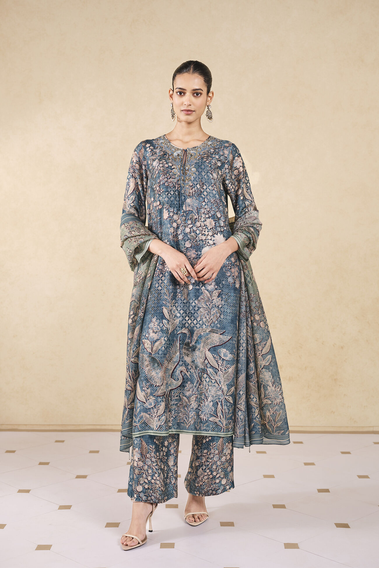 Turaya Silk Suit Set - Powder Blue, Powder Blue, image 1